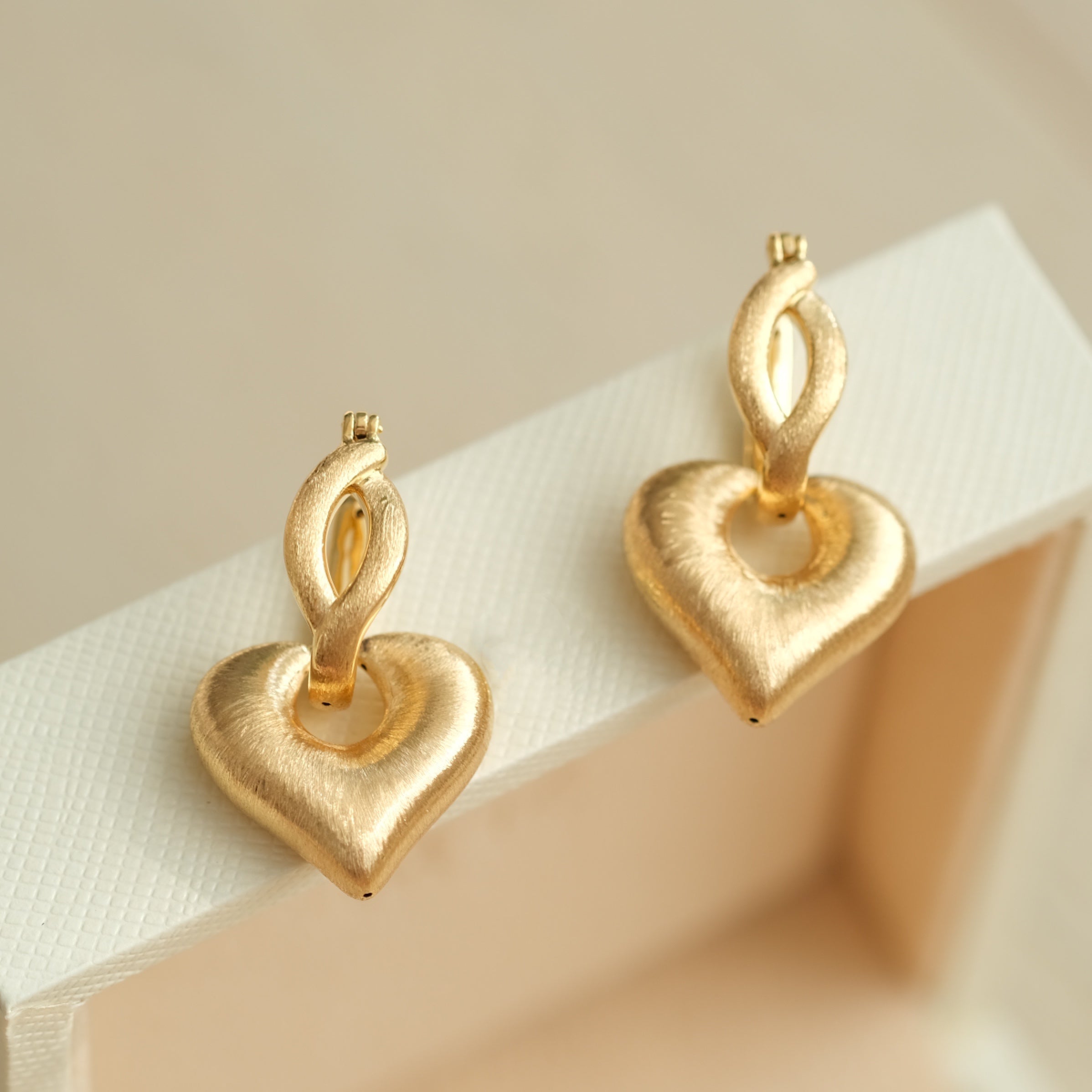 Brushed Puffy Heart Hoop Earrings