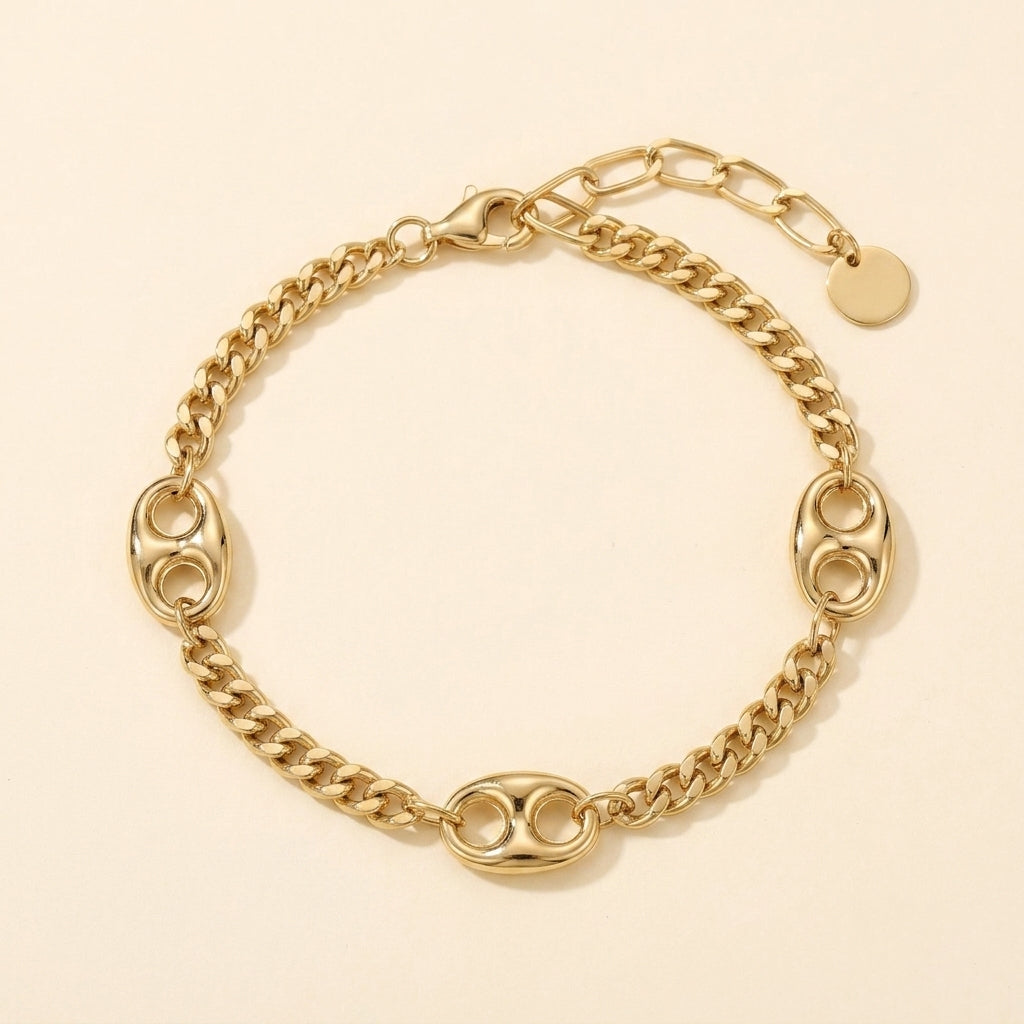 Puffed Anchor Curb Chain Bracelet