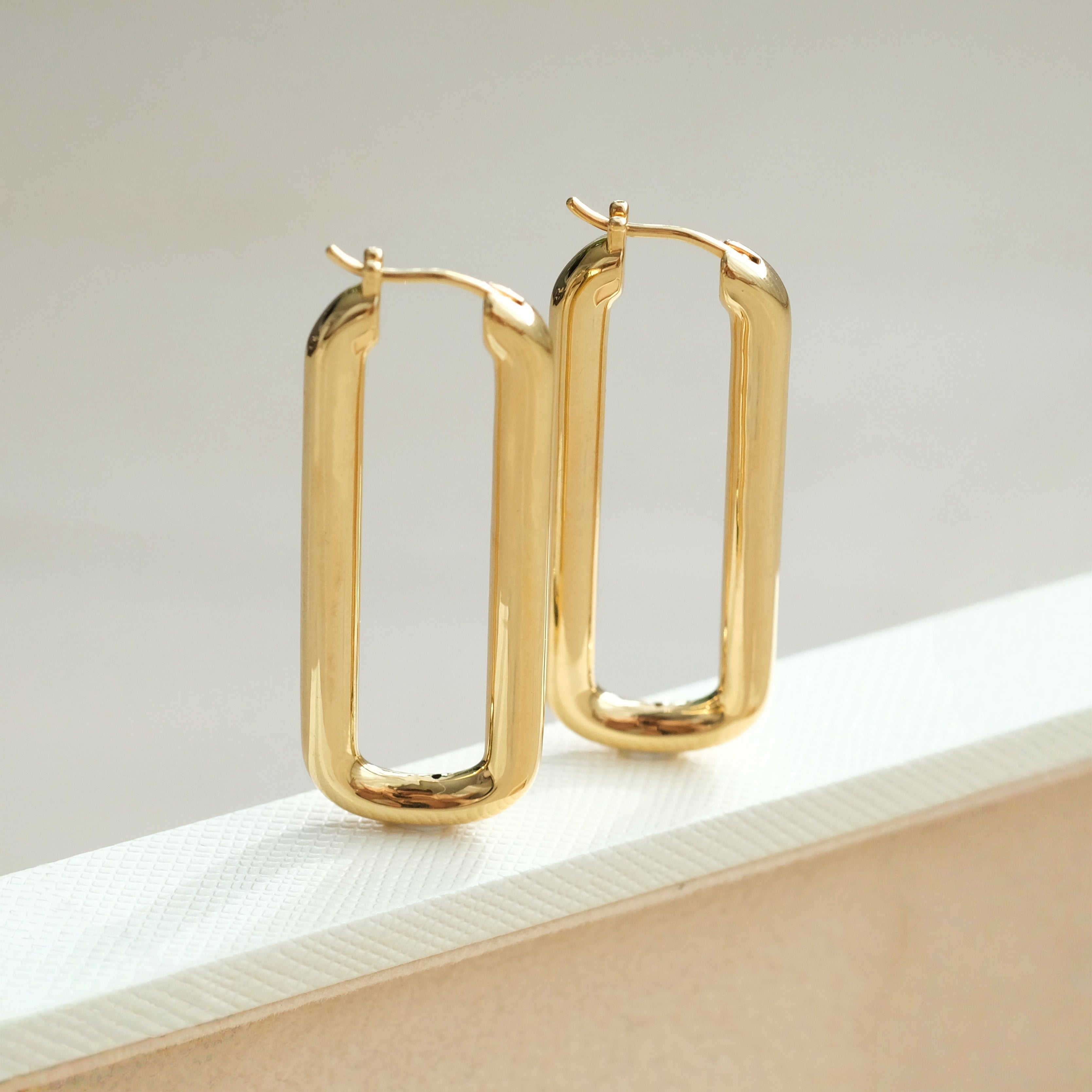 Gold Long Rectangle Earrings