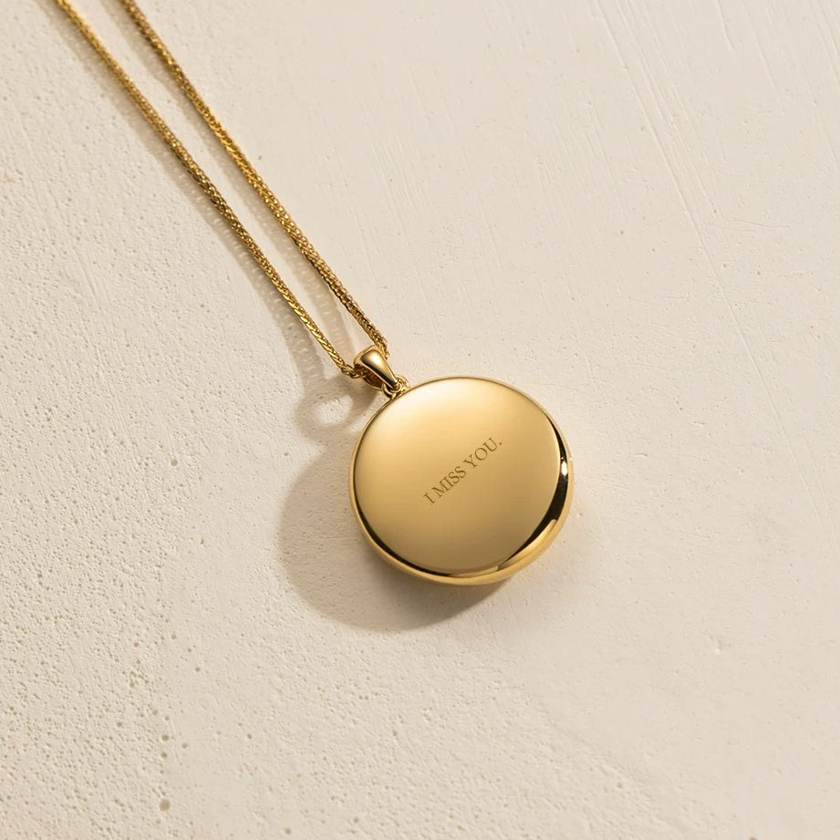 18K Solid Gold Round Photo Locket