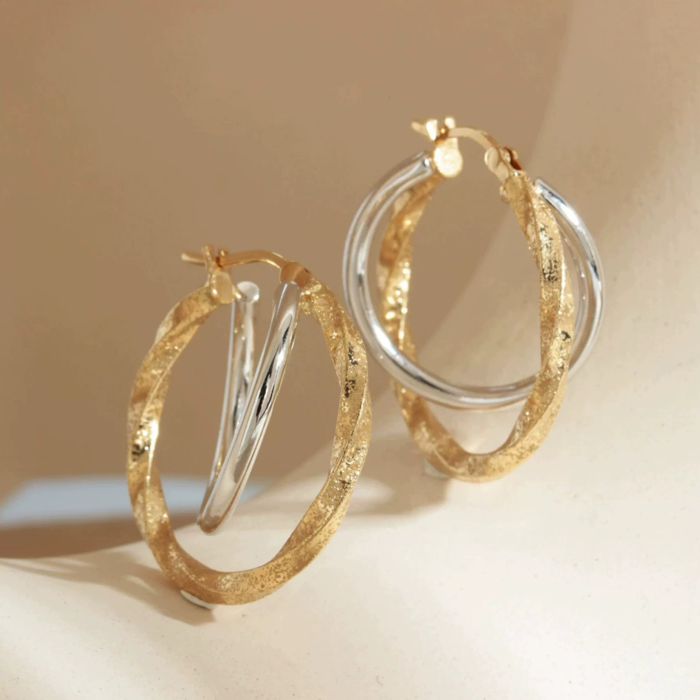 Two Tone Interlocking Hoop Earrings