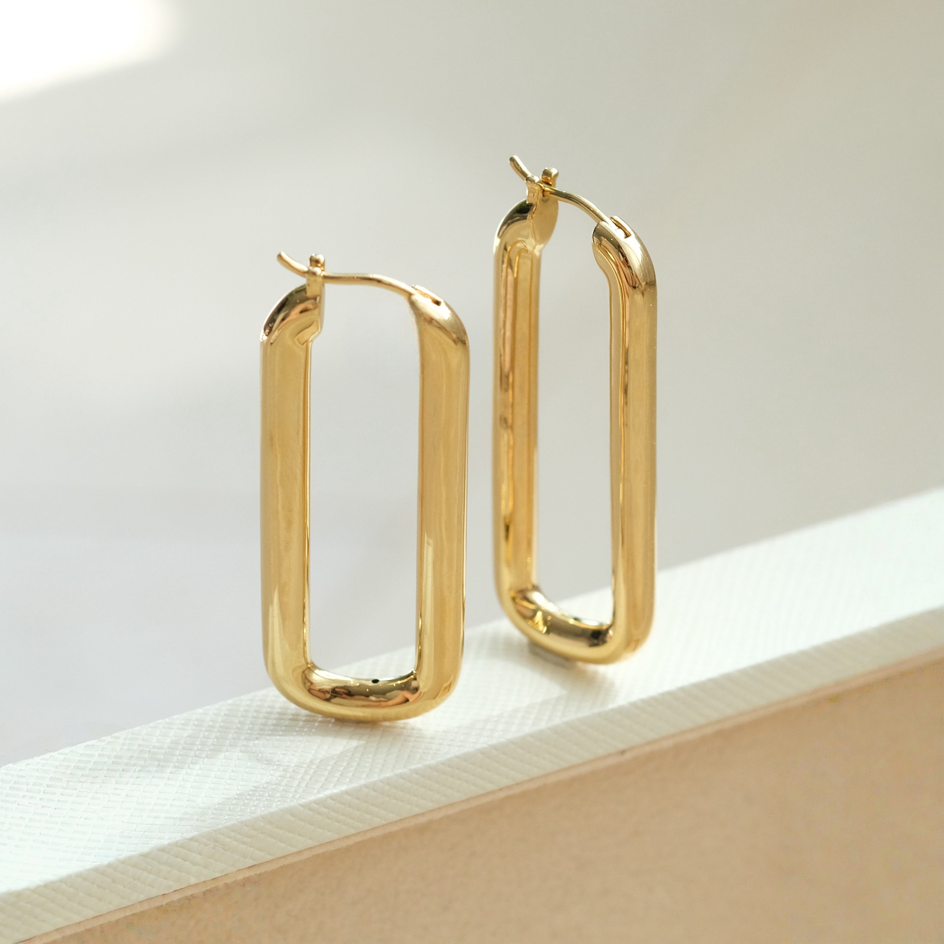 Gold Long Rectangle Earrings