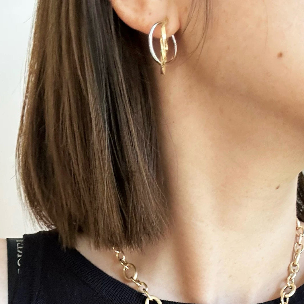 Two Tone Interlocking Hoop Earrings