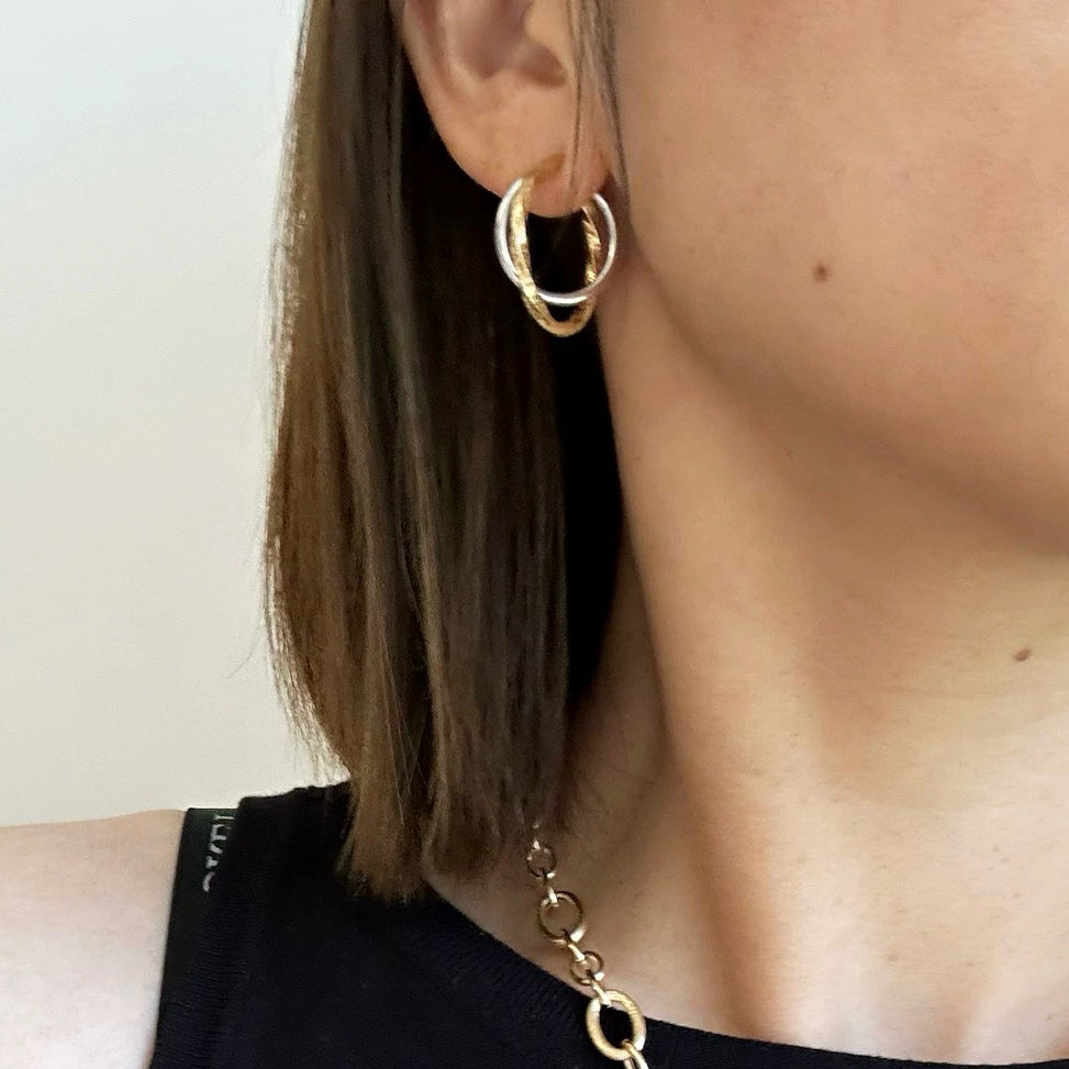 Two Tone Interlocking Hoop Earrings