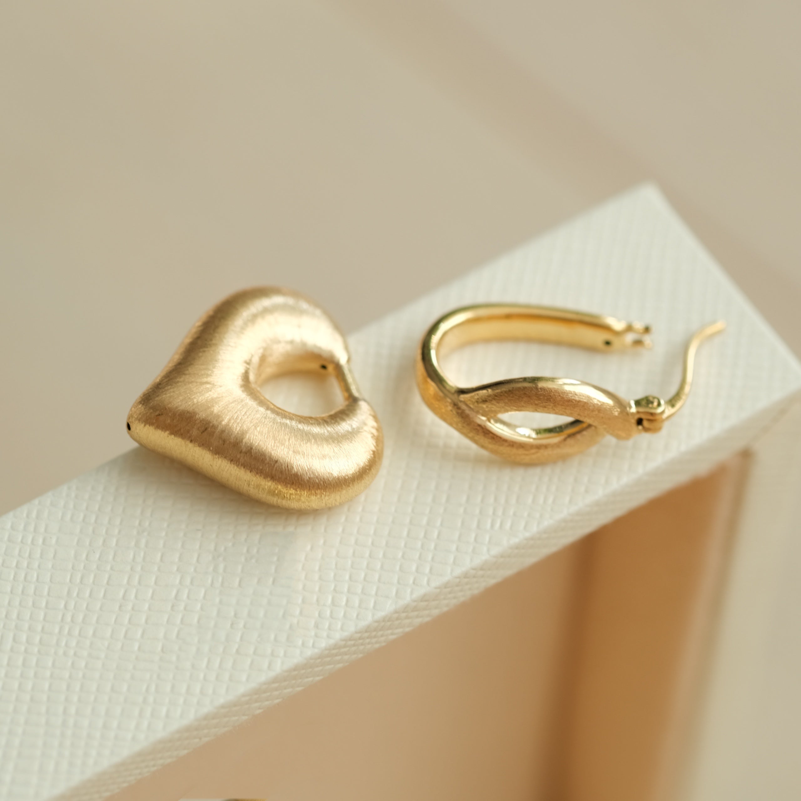 Brushed Puffy Heart Hoop Earrings