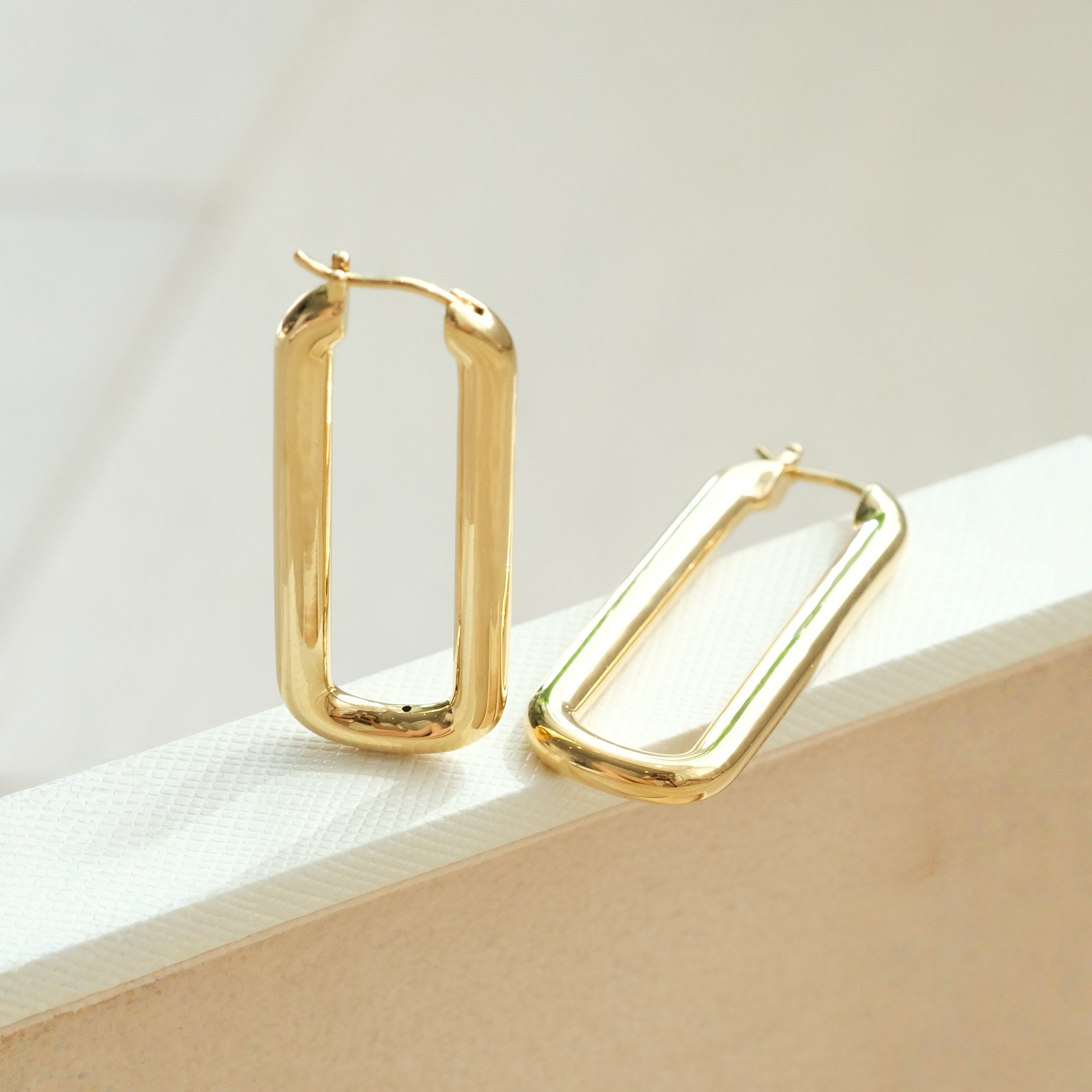Gold Long Rectangle Earrings