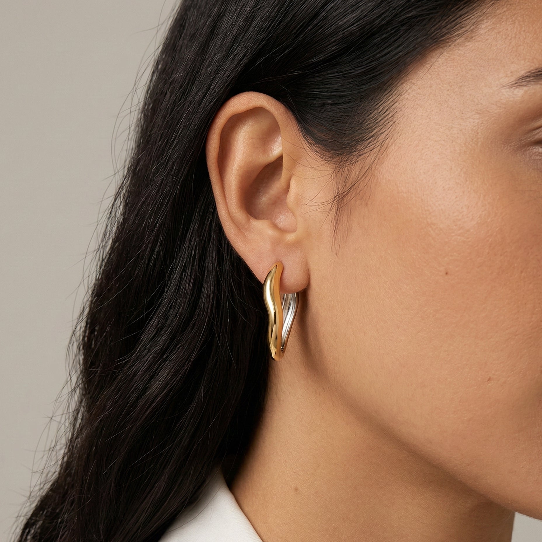Two Tone Wavey Hoops