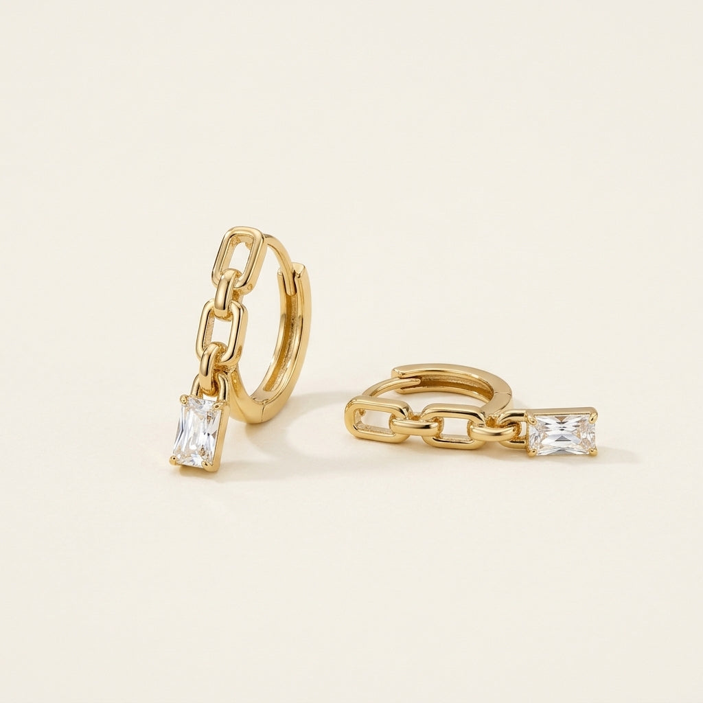 Link Chain Earrings with Dangling Stone