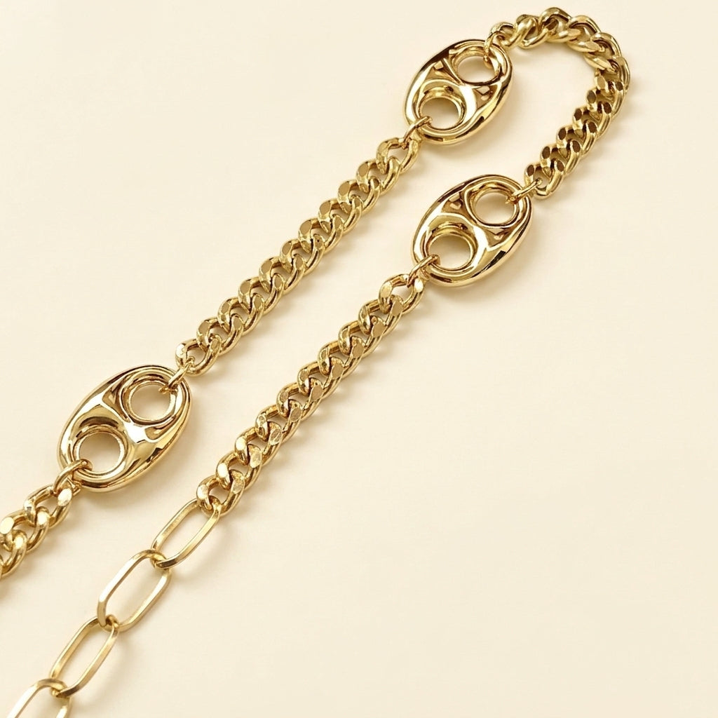 Puffed Anchor Curb Chain Bracelet