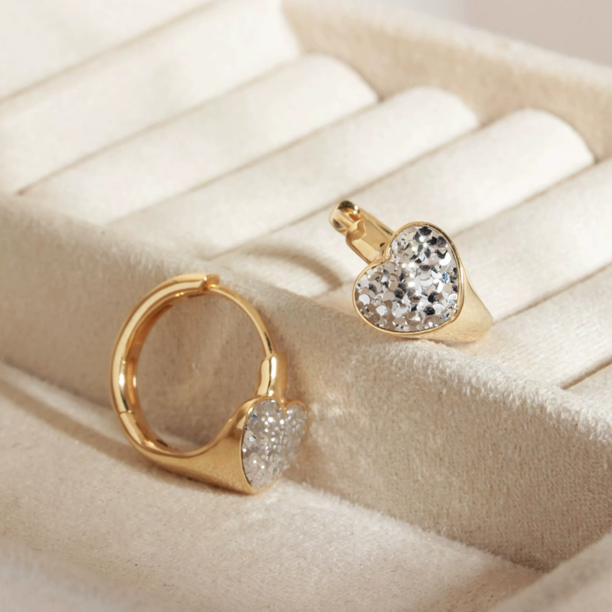 Two tone heart earrings
