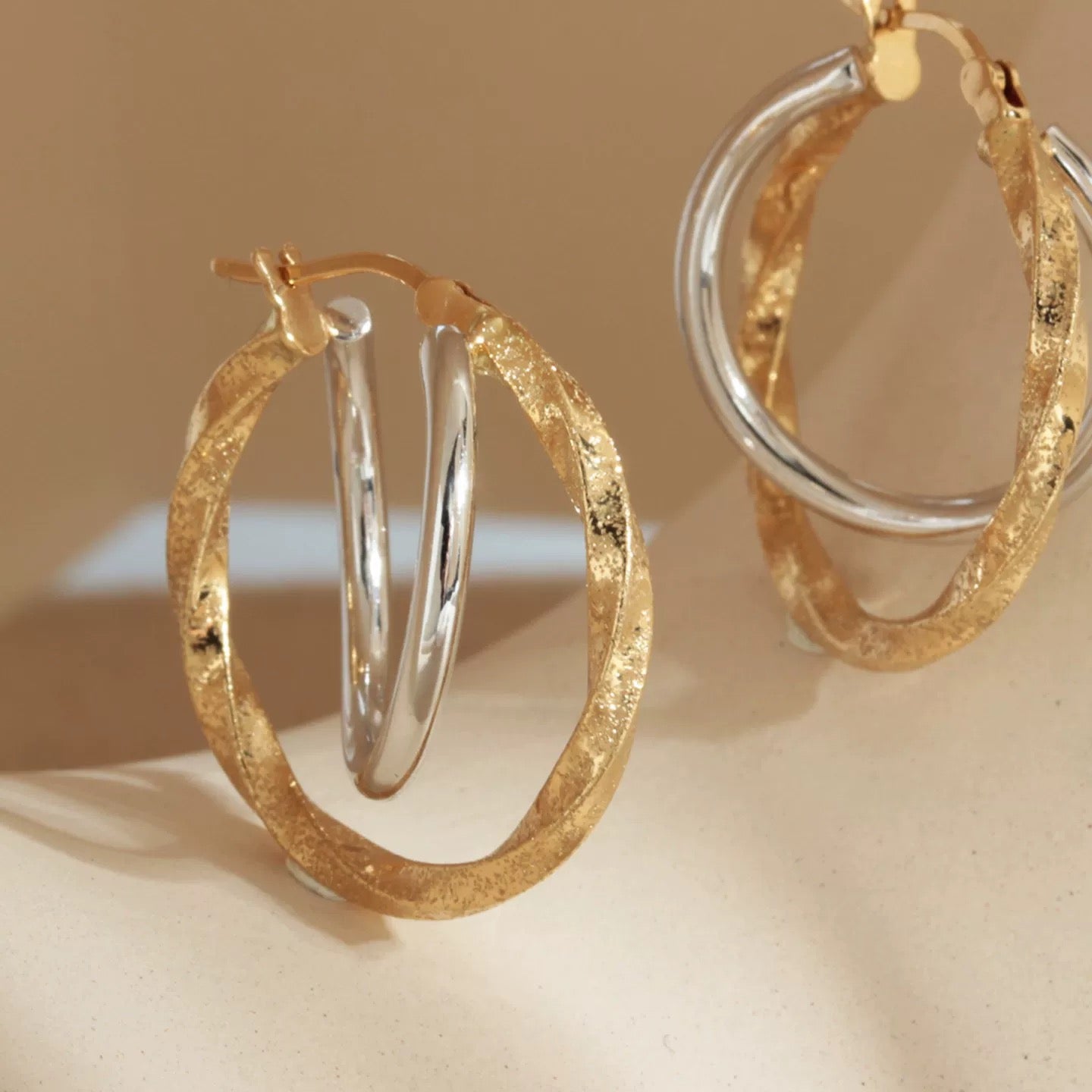 Two Tone Interlocking Hoop Earrings