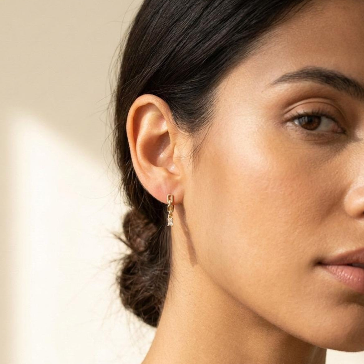 Link Chain Earrings with Dangling Stone