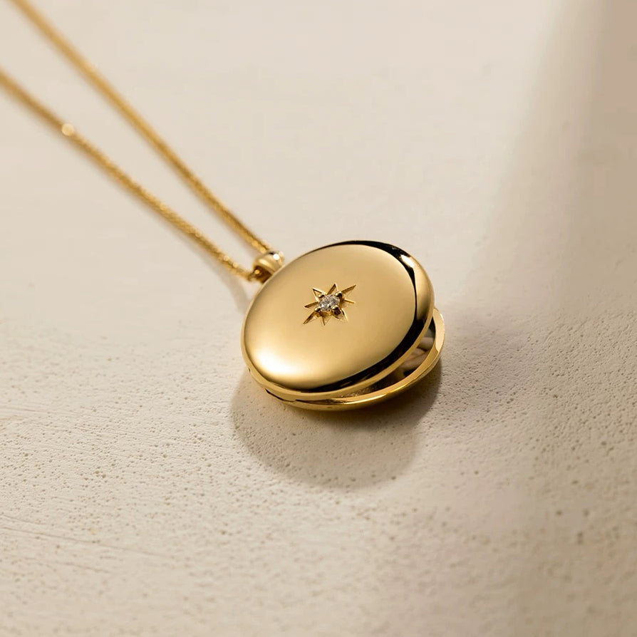 18K Solid Gold Round Photo Locket