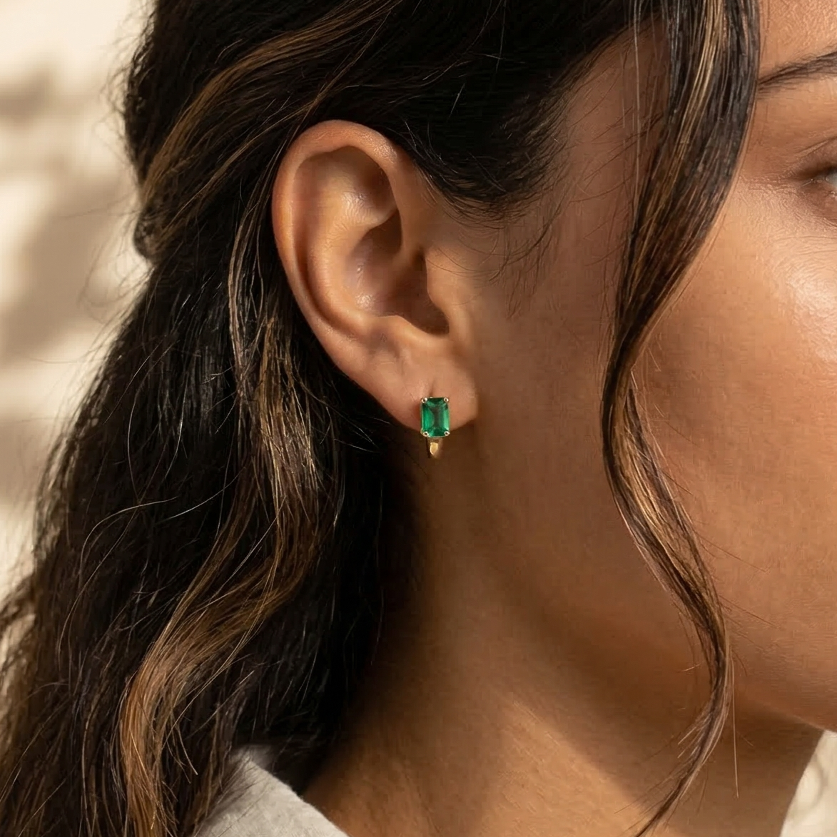 Small Emerald Hoop Earrings