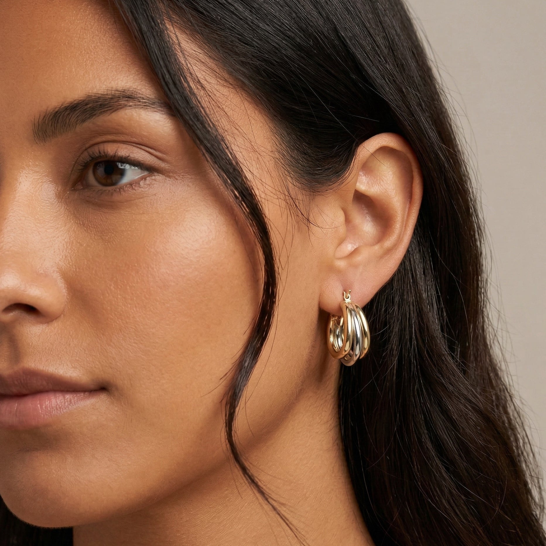 Trio Two Tone Circle Earrings
