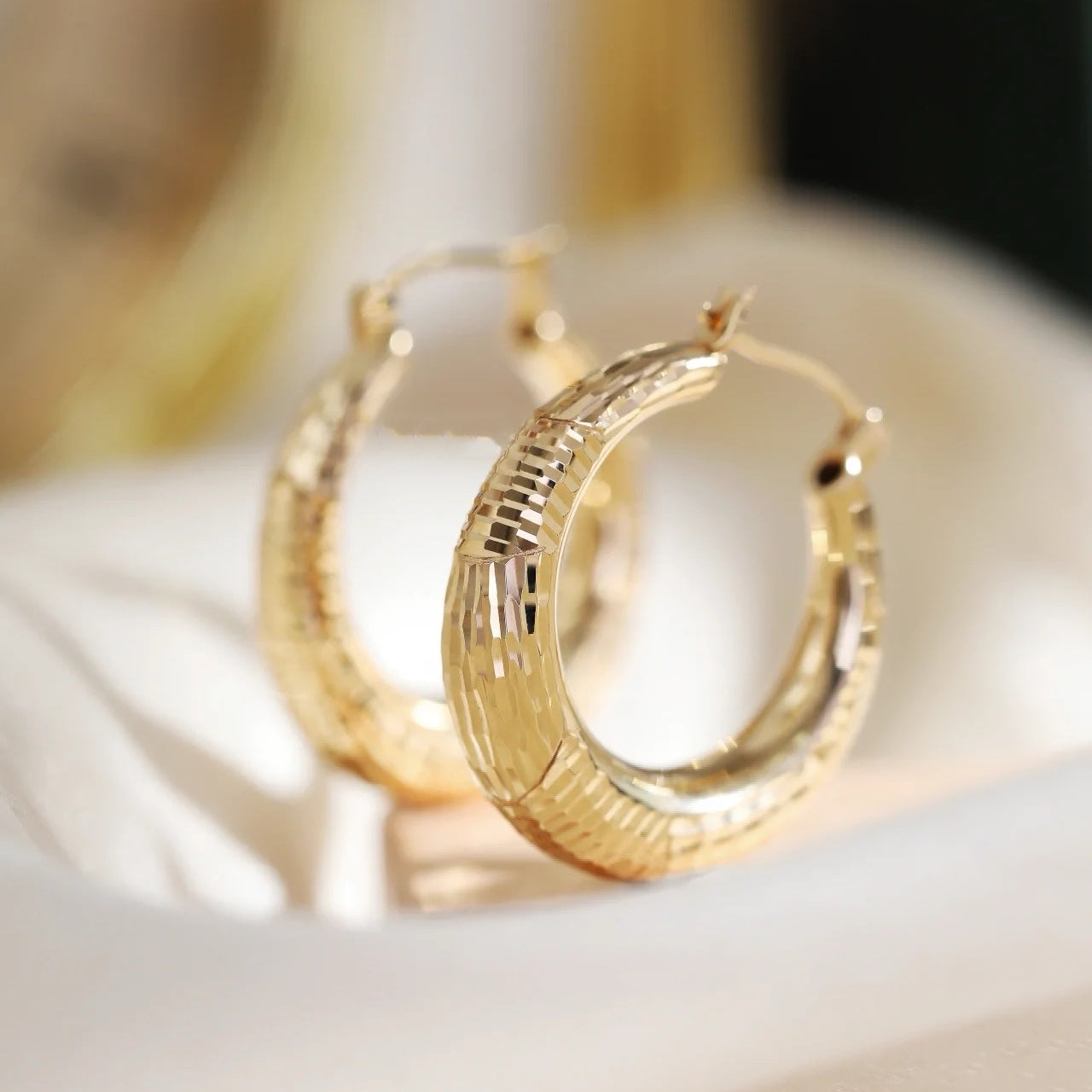 Laser Cut Textured Tube Hoop Earrings