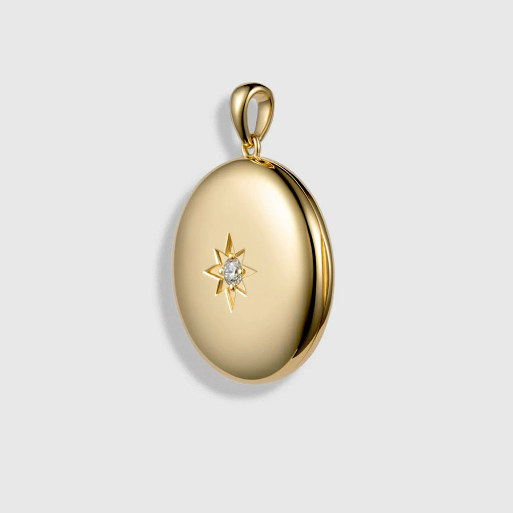 18K Solid Gold Round Photo Locket