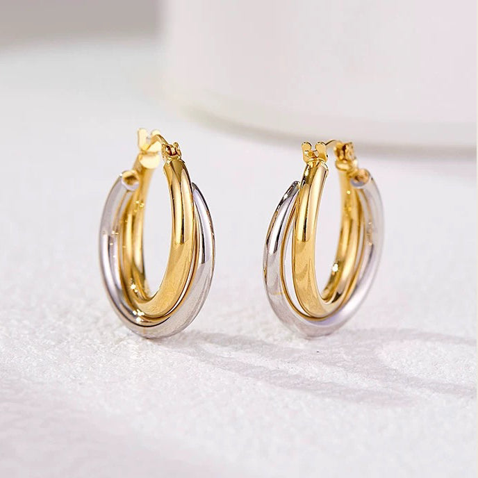 Two Tone Interlocking Hoop Earrings