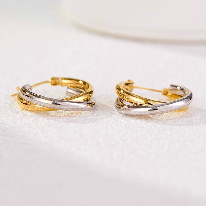 Two Tone Interlocking Hoop Earrings