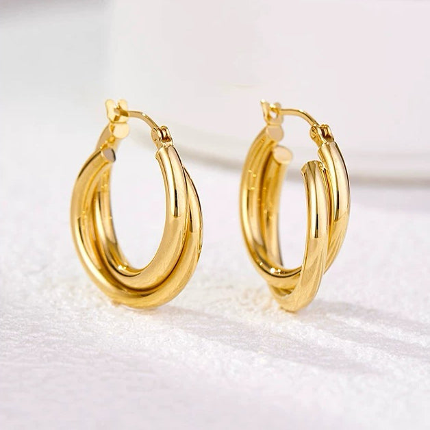 Two Tone Interlocking Hoop Earrings