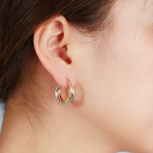 Two Tone Interlocking Hoop Earrings