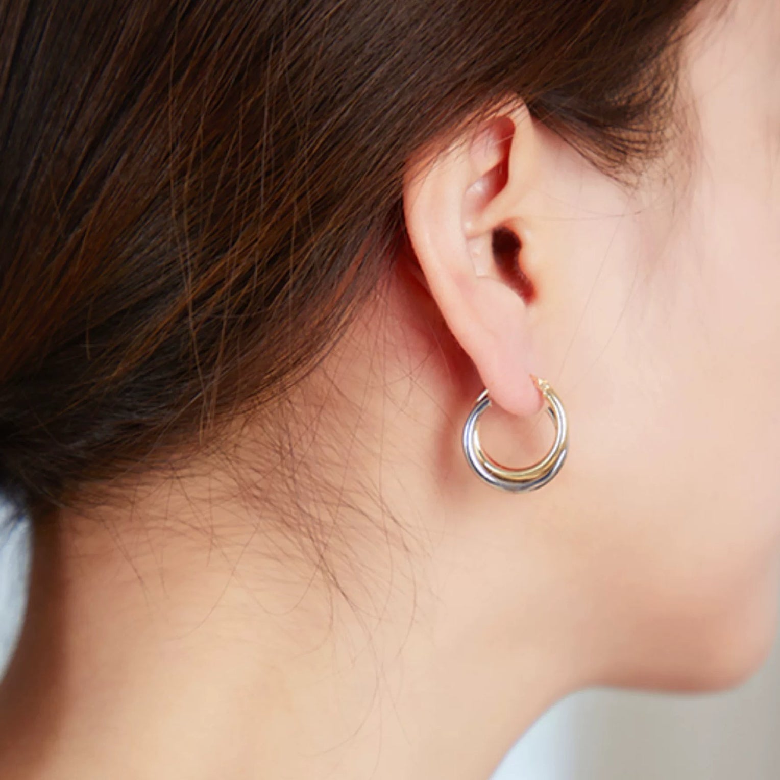 Two Tone Interlocking Hoop Earrings