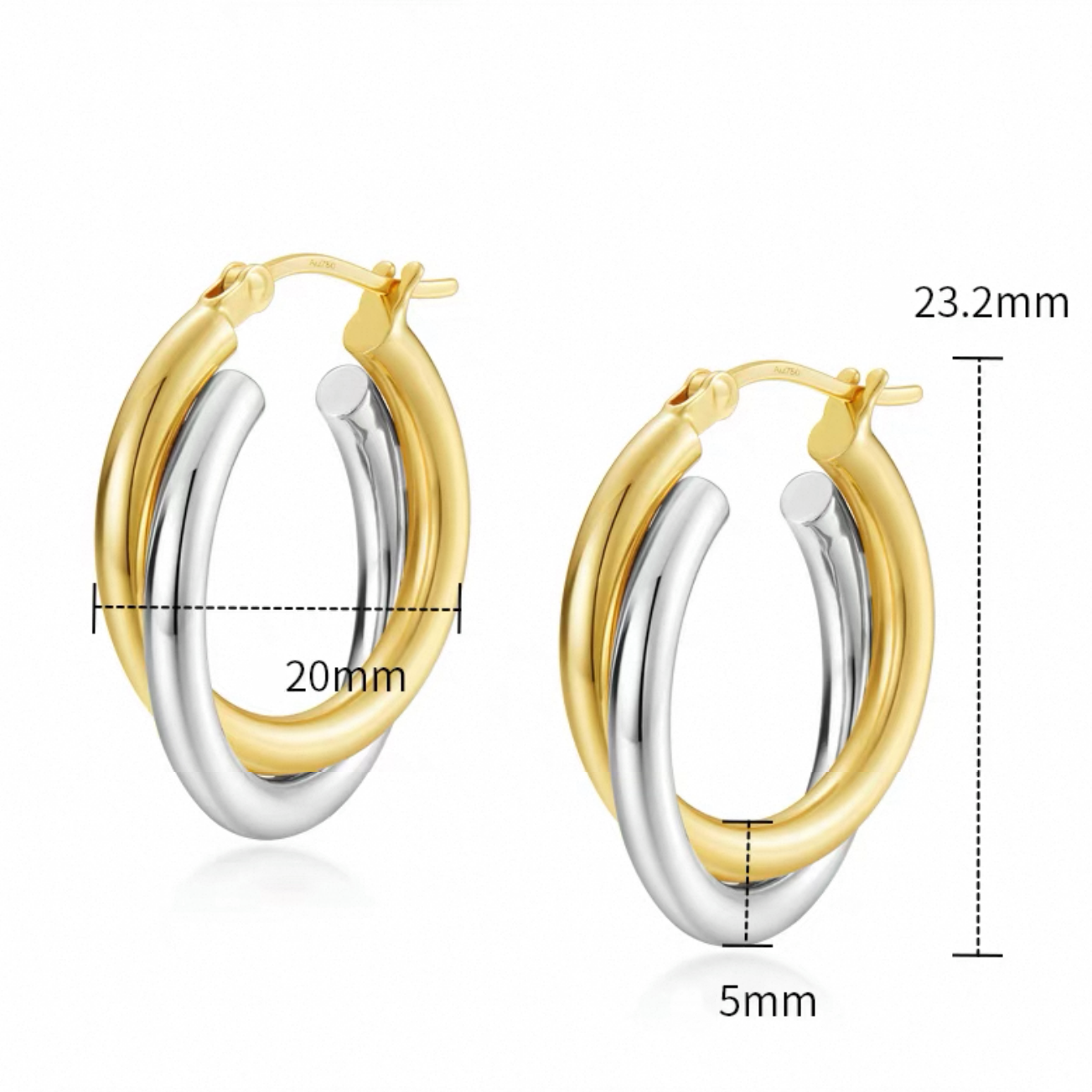 Two Tone Interlocking Hoop Earrings