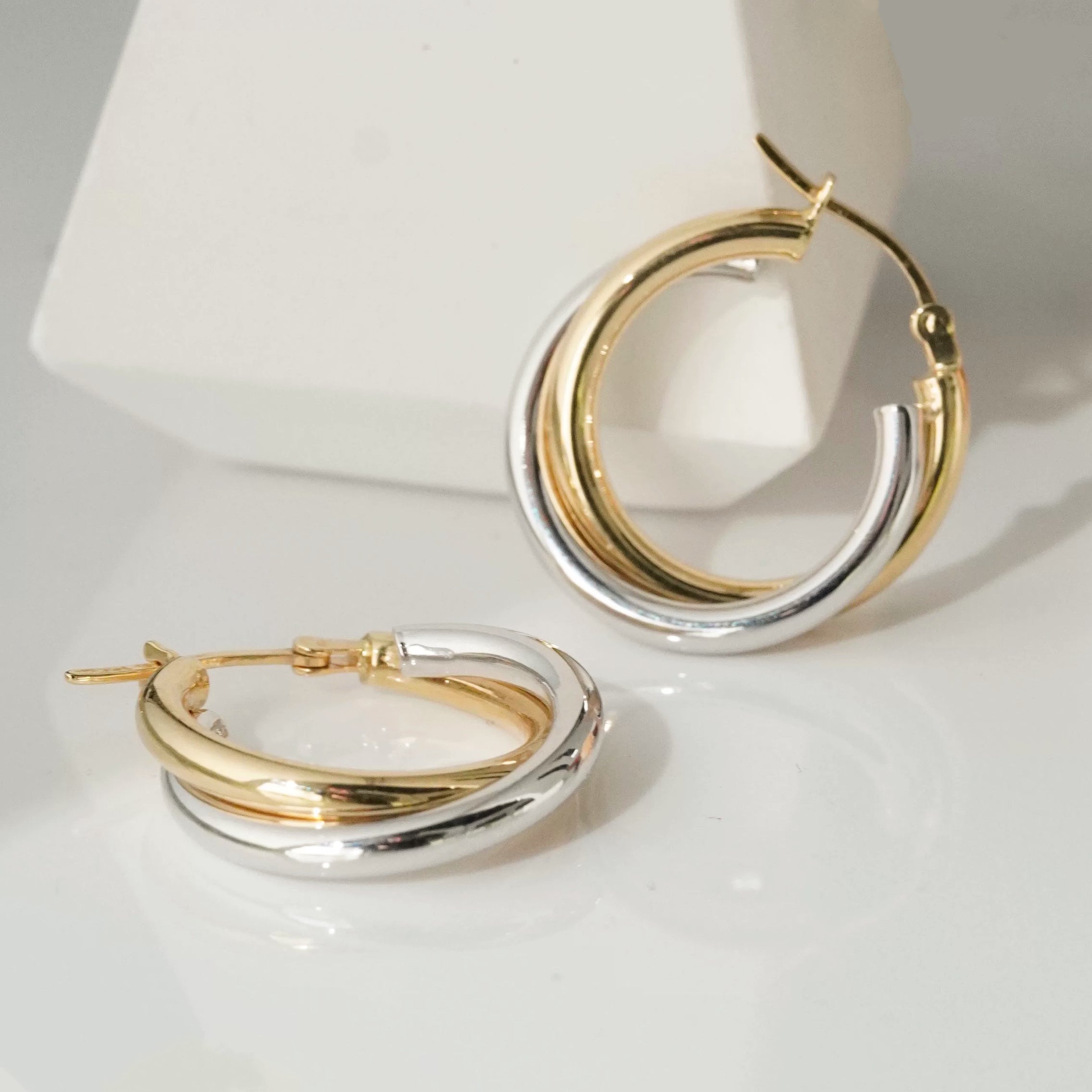Two Tone Interlocking Hoop Earrings