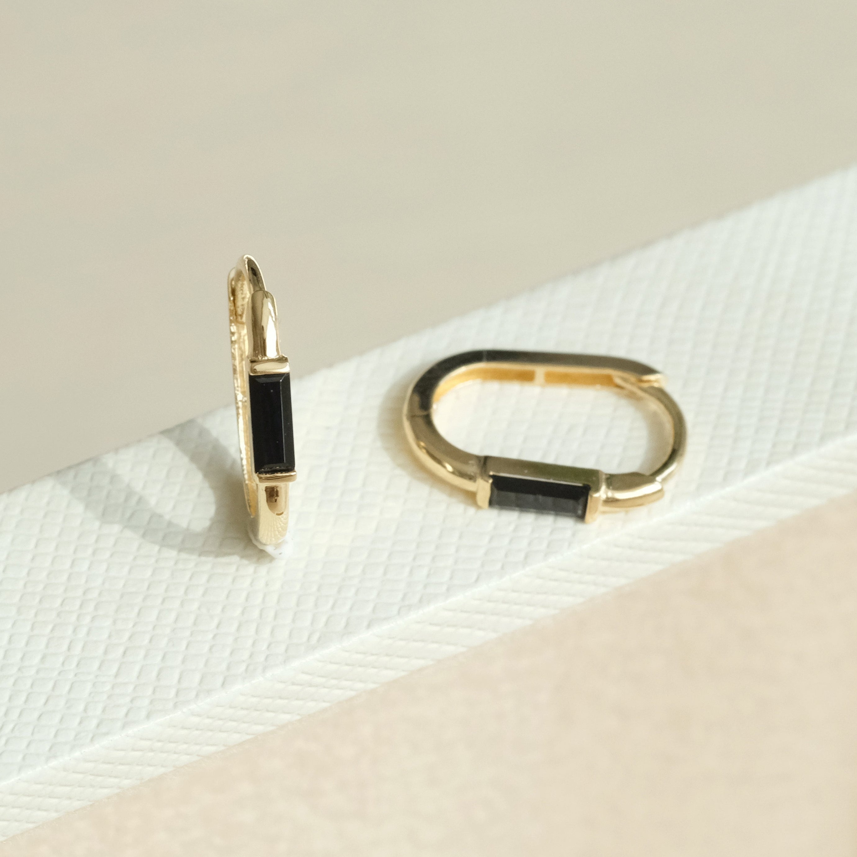 Black CZ Huggie Hoops