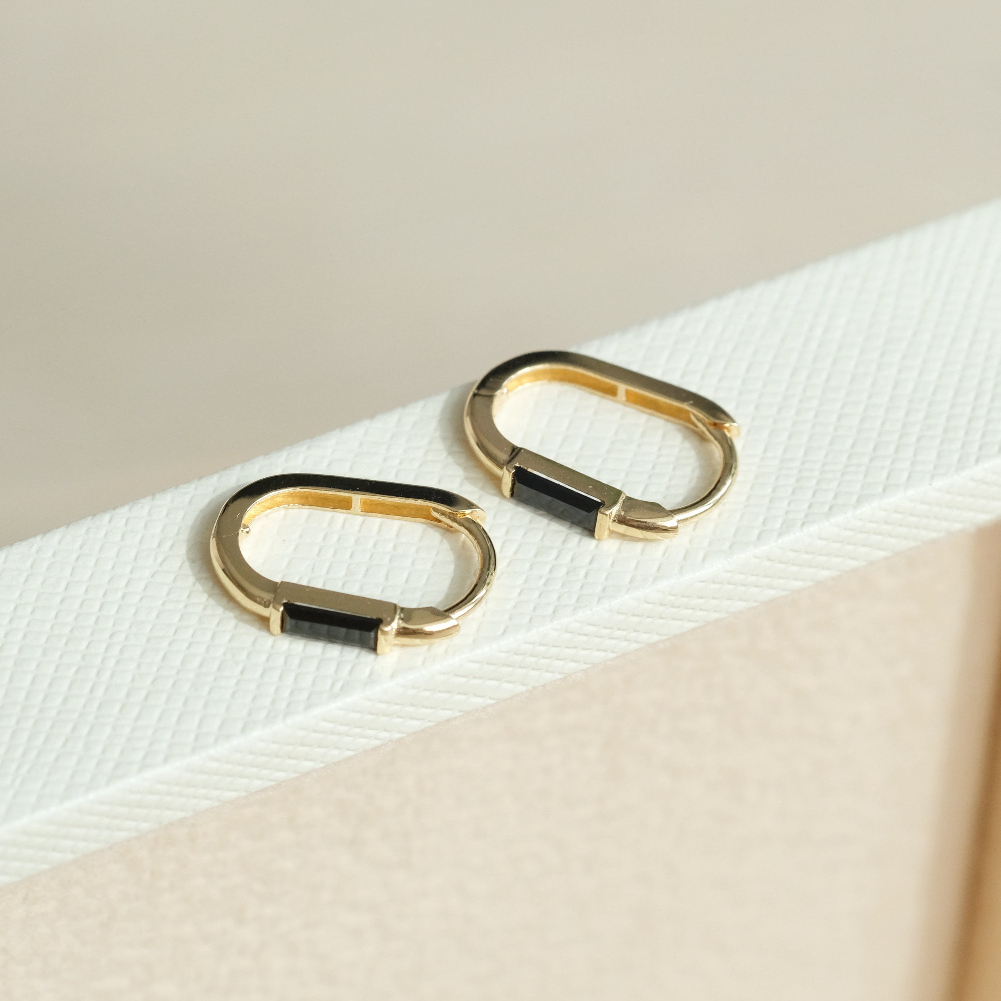 Black CZ Huggie Hoops