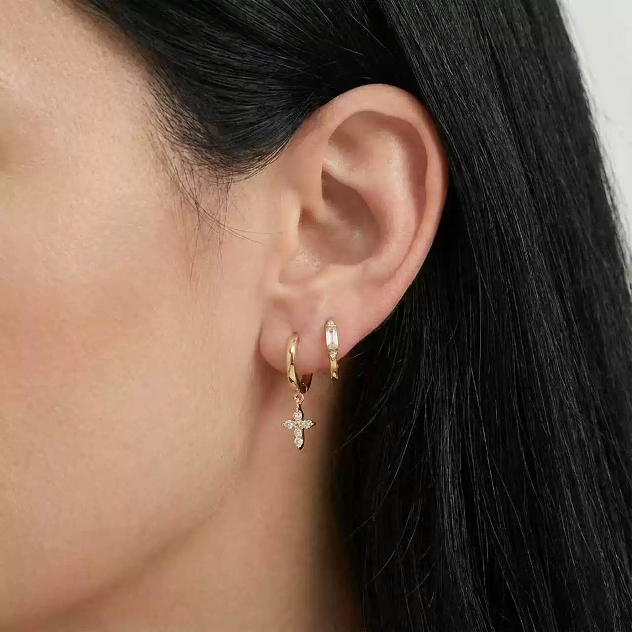 Small Diamond Cross Hoops