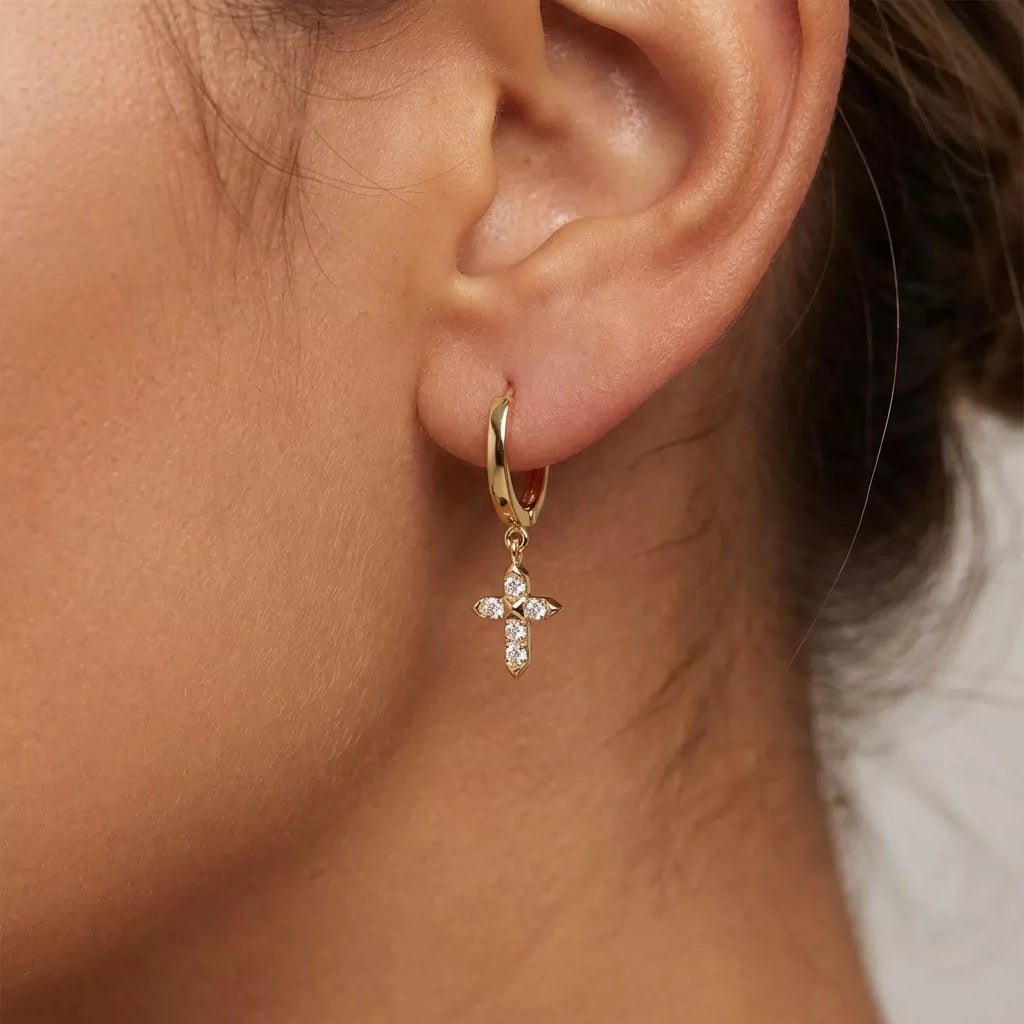 Small Diamond Cross Hoops
