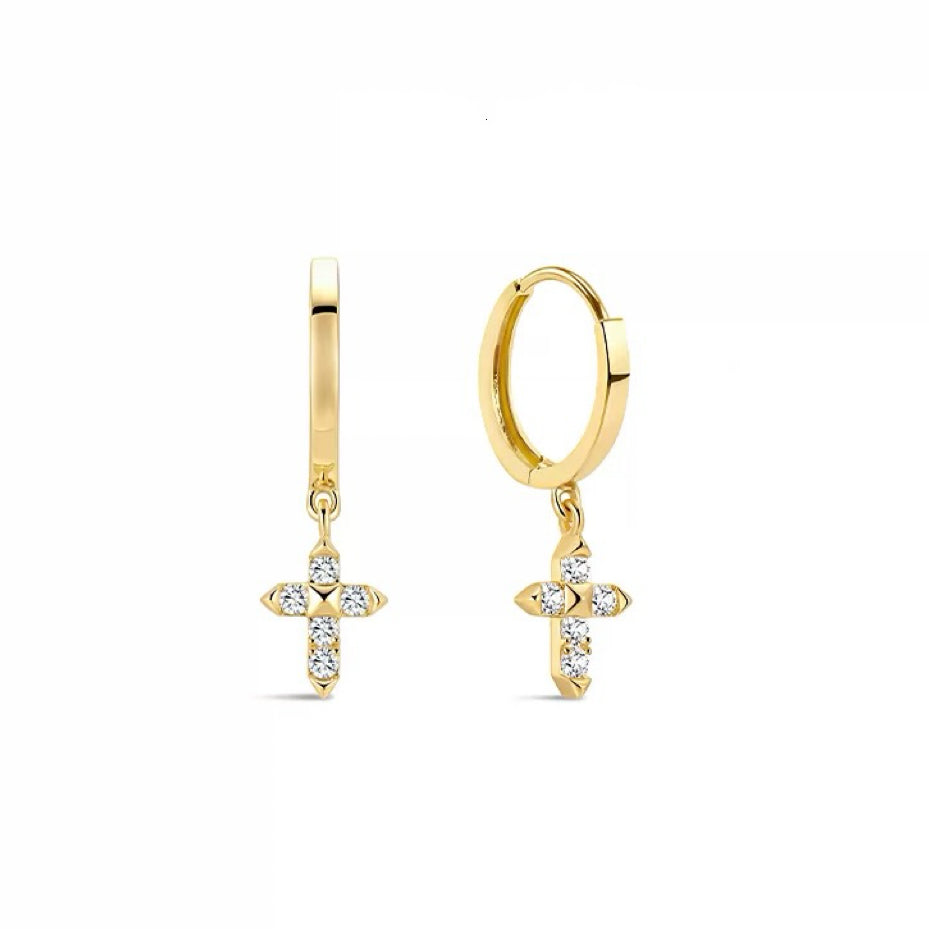 Small Diamond Cross Hoops