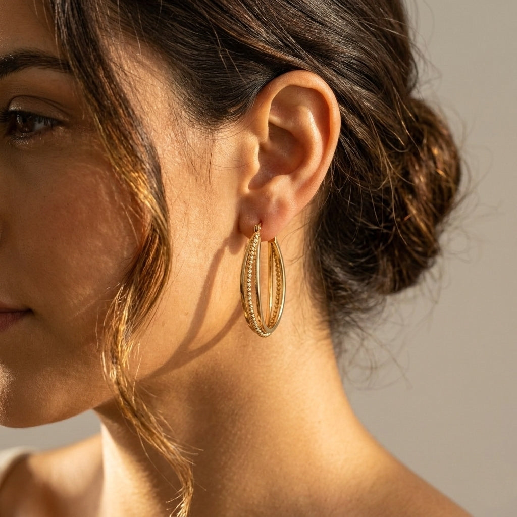 Oval Beaded Hoop