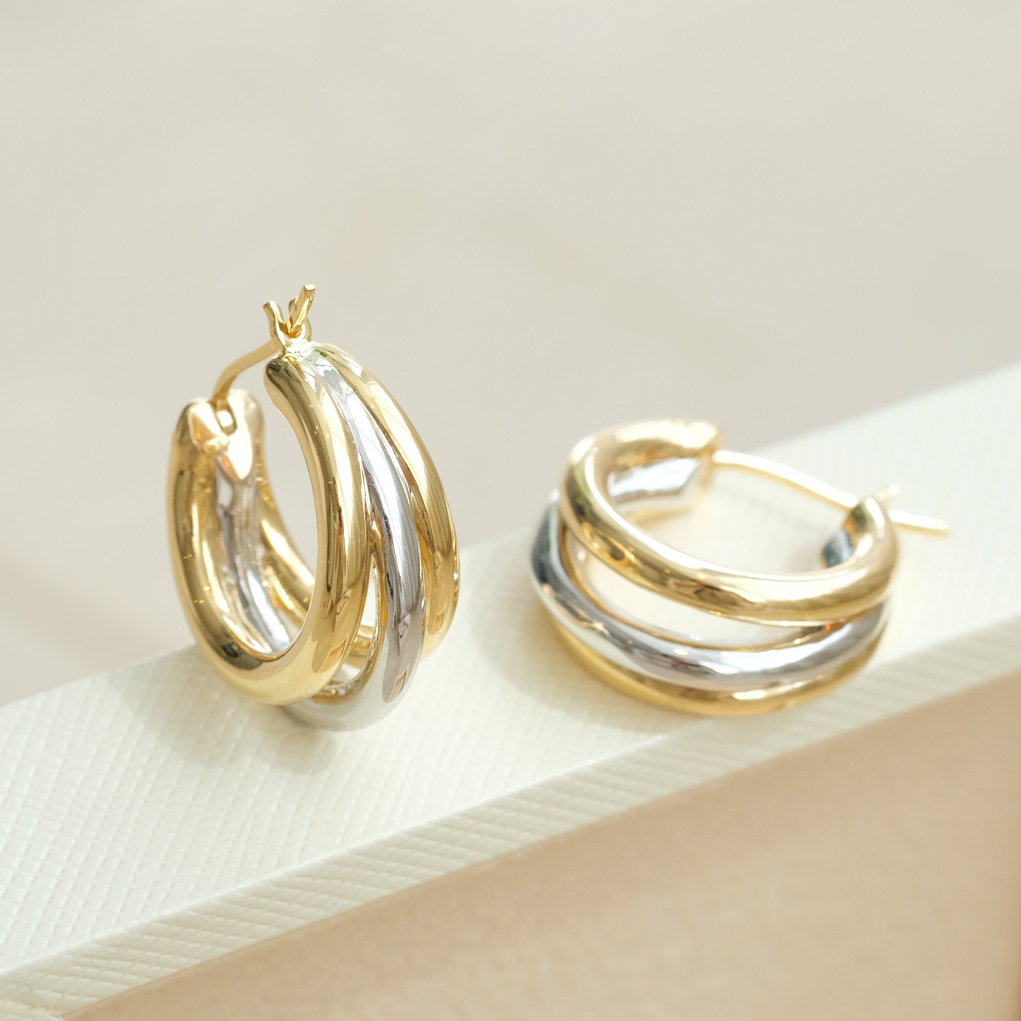 Trio Two Tone Circle Earrings