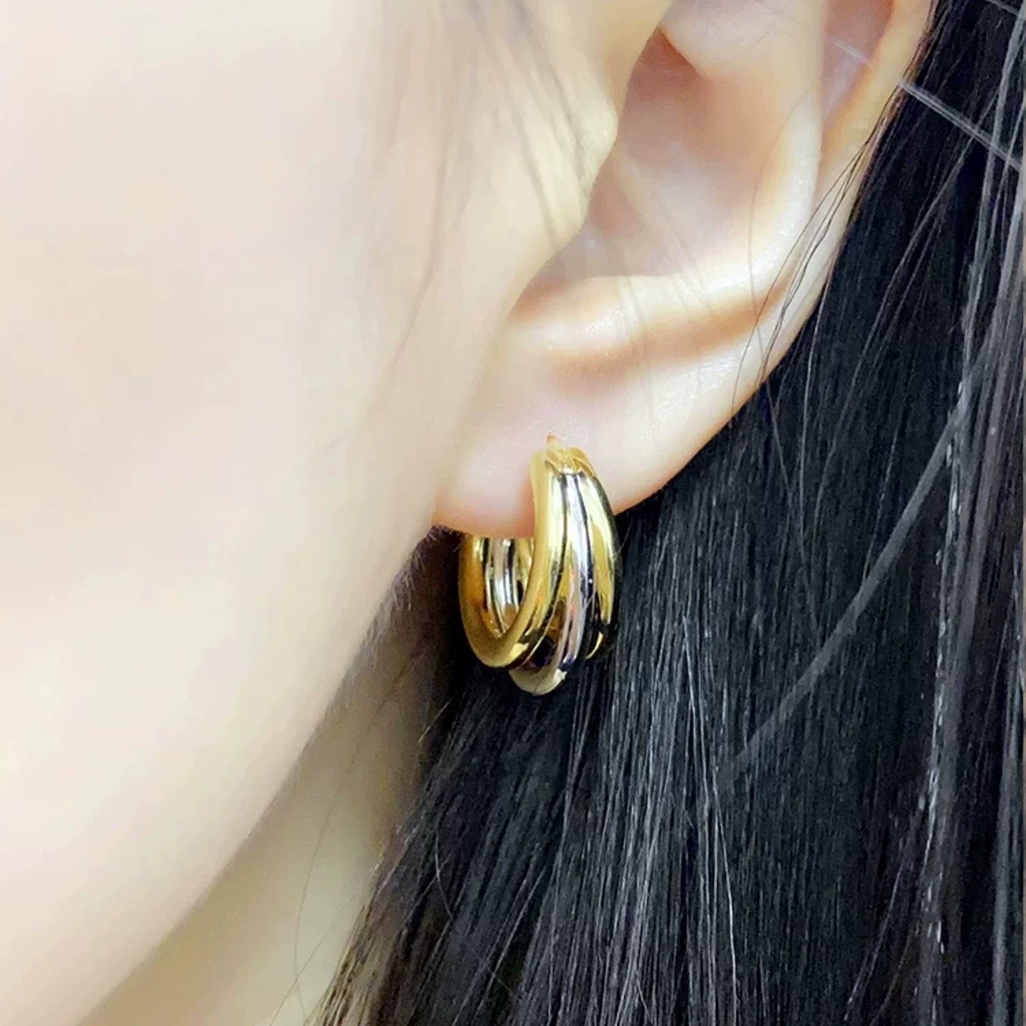 Trio Two Tone Circle Earrings