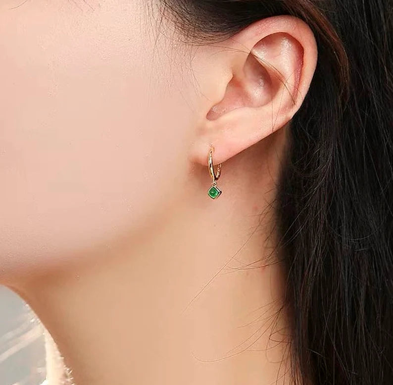 Dangling Emerald Hoop