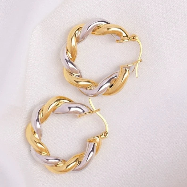 Two Tone Chunky Twist Hoop