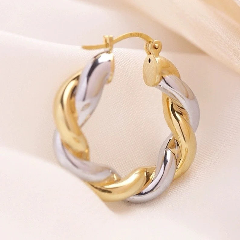 Two Tone Chunky Twist Hoop