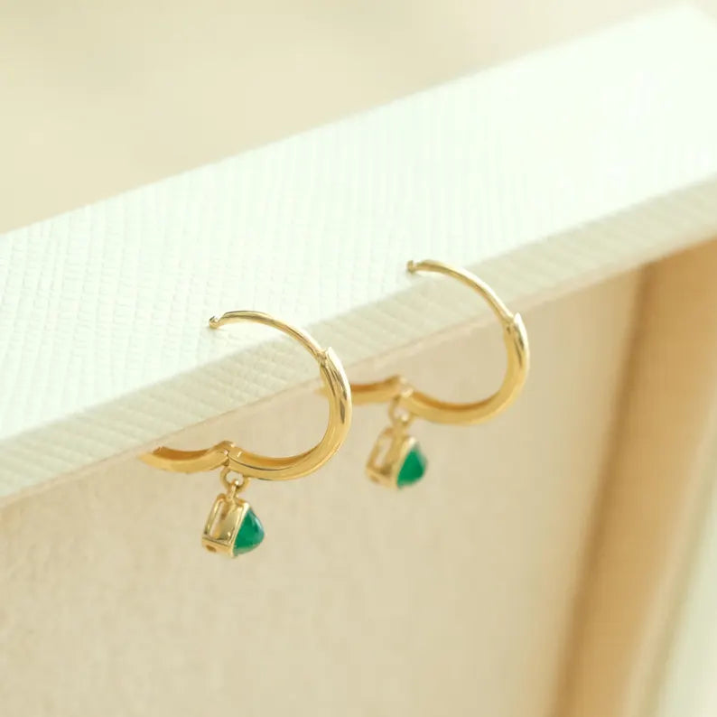 Dangling Emerald Hoop