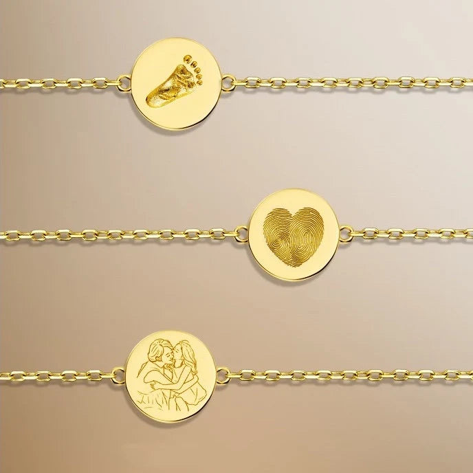 18K Solid Gold Actual Round Handprint Footprint Bracelet