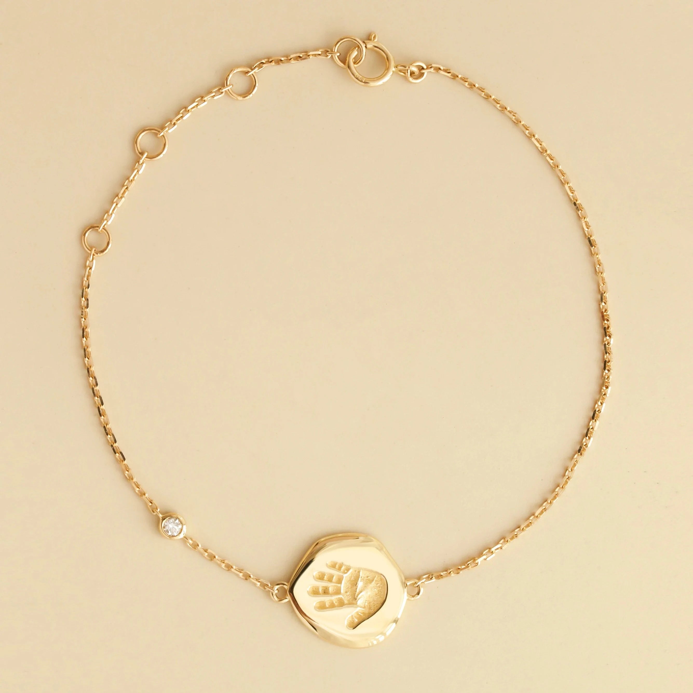 18K Solid Gold Actual Handprint Footprint Bracelet