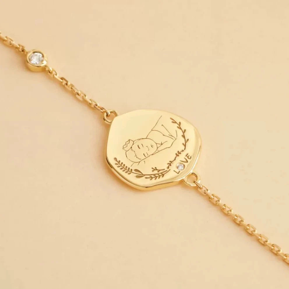 18K Solid Gold Actual Handprint Footprint Bracelet