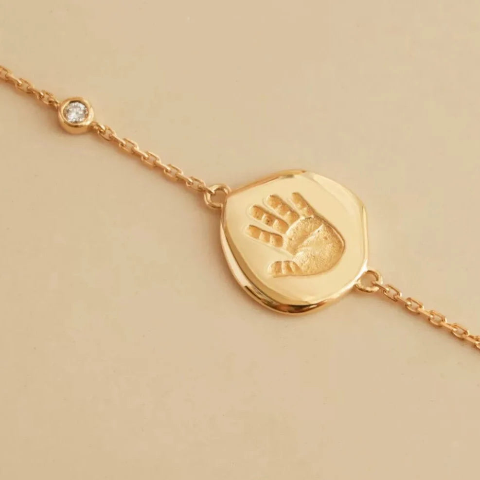 18K Solid Gold Actual Handprint Footprint Bracelet