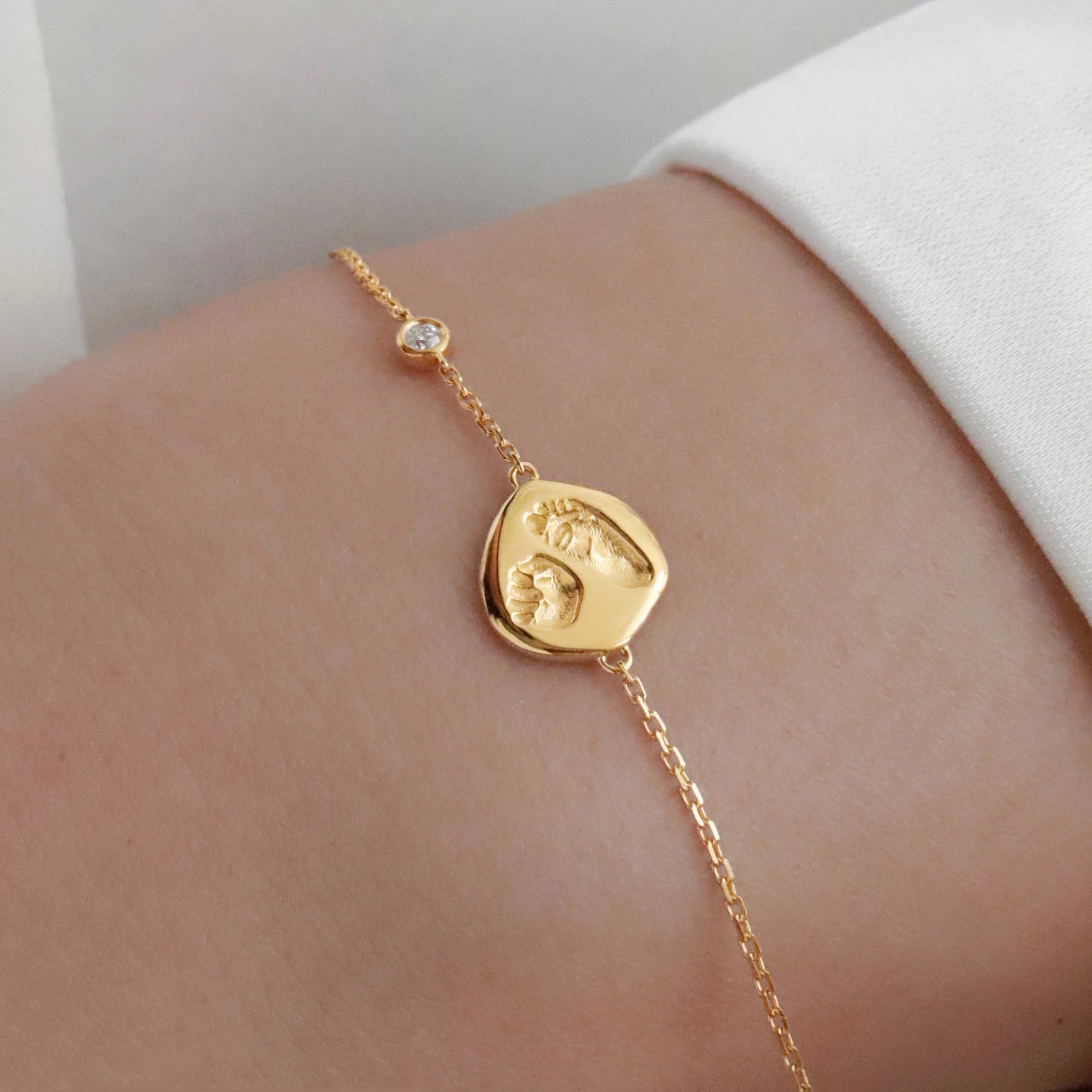 18K Solid Gold Actual Handprint Footprint Bracelet