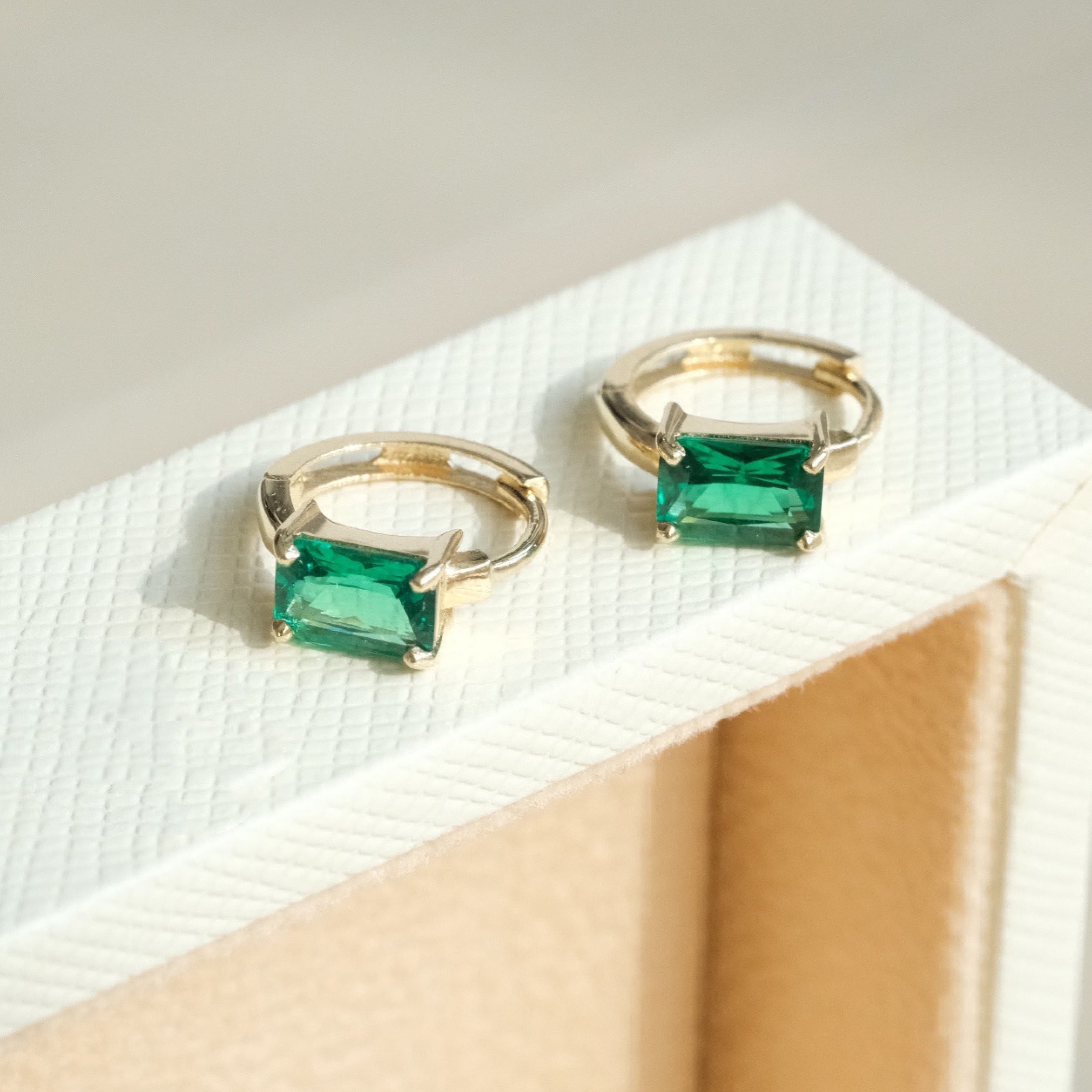 Small Emerald Hoop Earrings