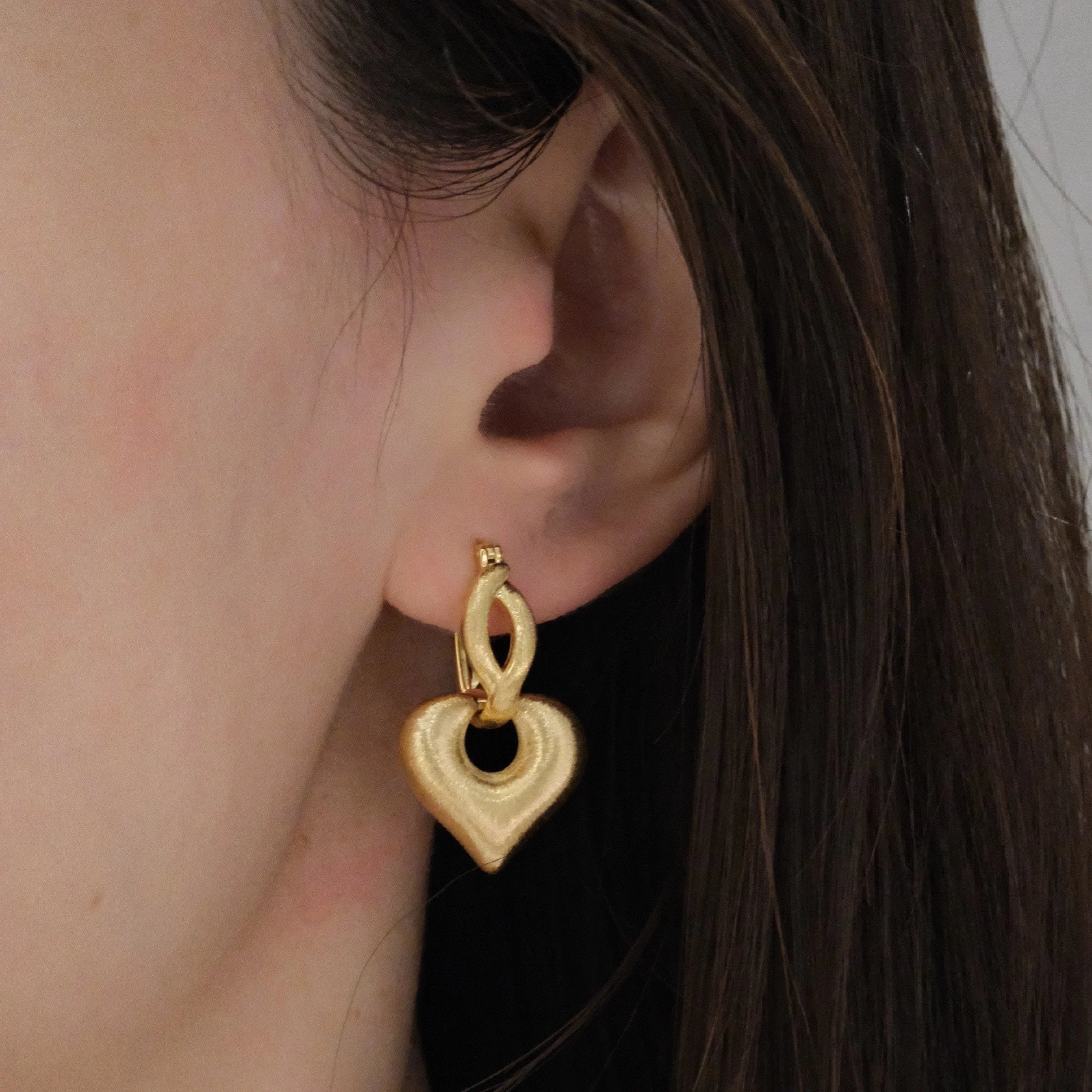 Brushed Puffy Heart Hoop Earrings