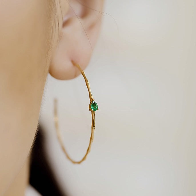 Bamboo Stick Hoop with Emerald Stone