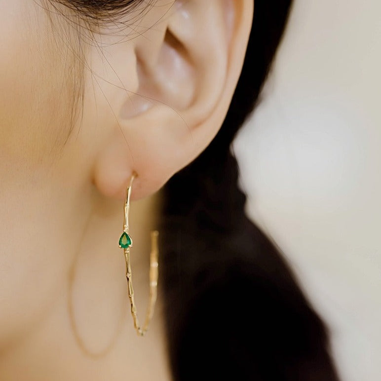 Bamboo Stick Hoop with Emerald Stone