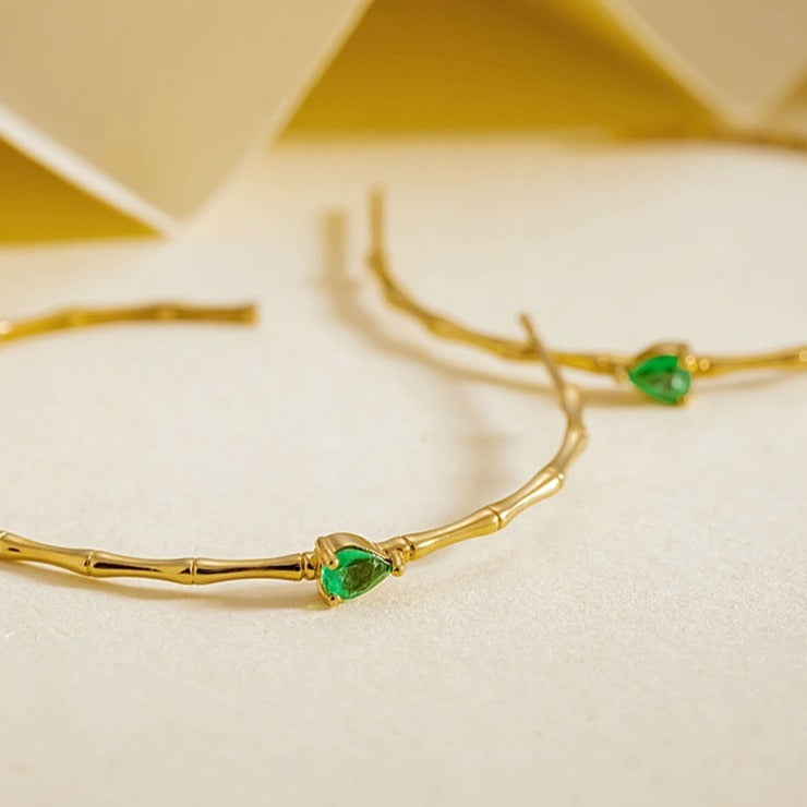 Bamboo Stick Hoop with Emerald Stone